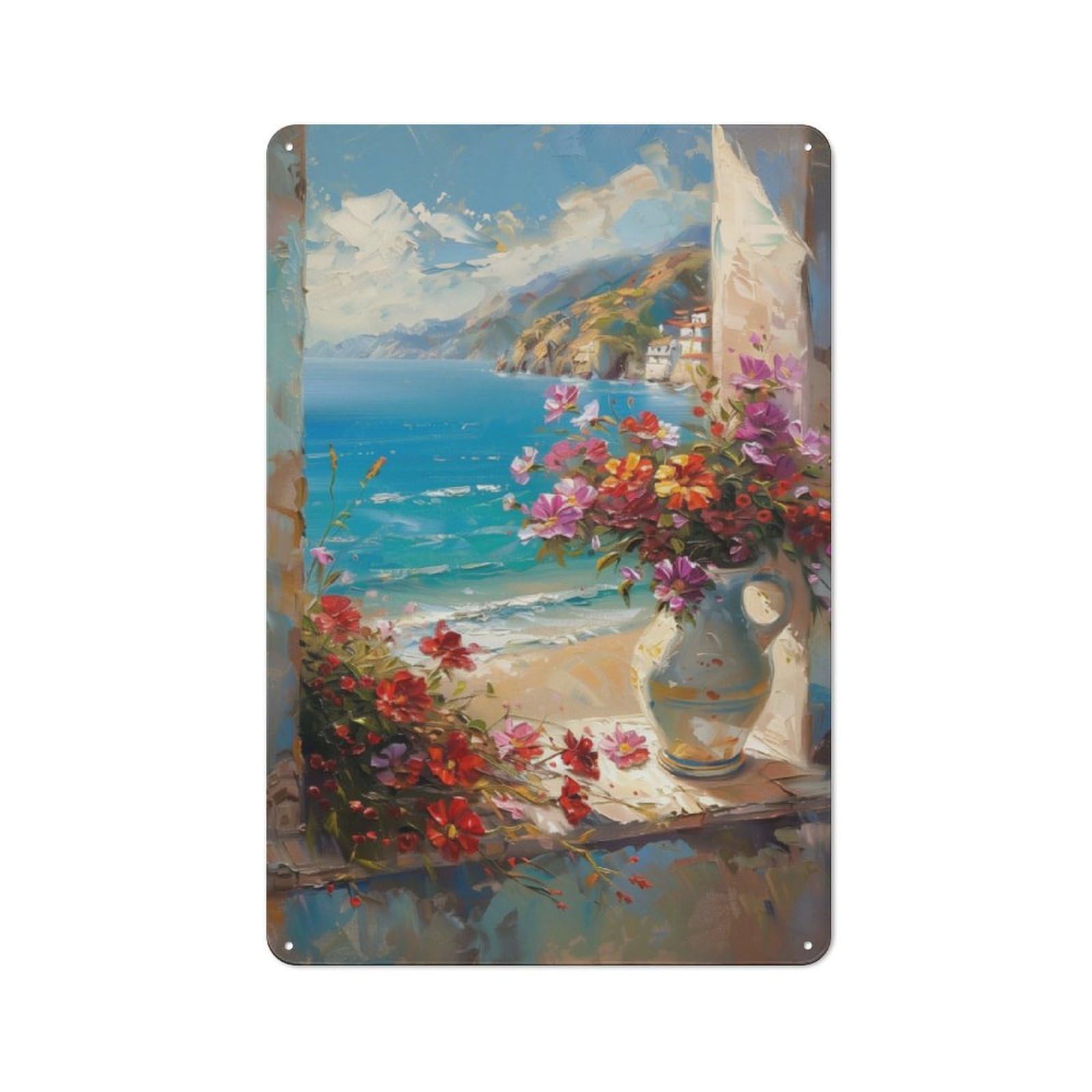 Junmoney Seaside Serenity Rustic Tin Sign 30X20cm For Living Room Or Hallway, A Metal Wall Feature For Living Rooms And Hallways
