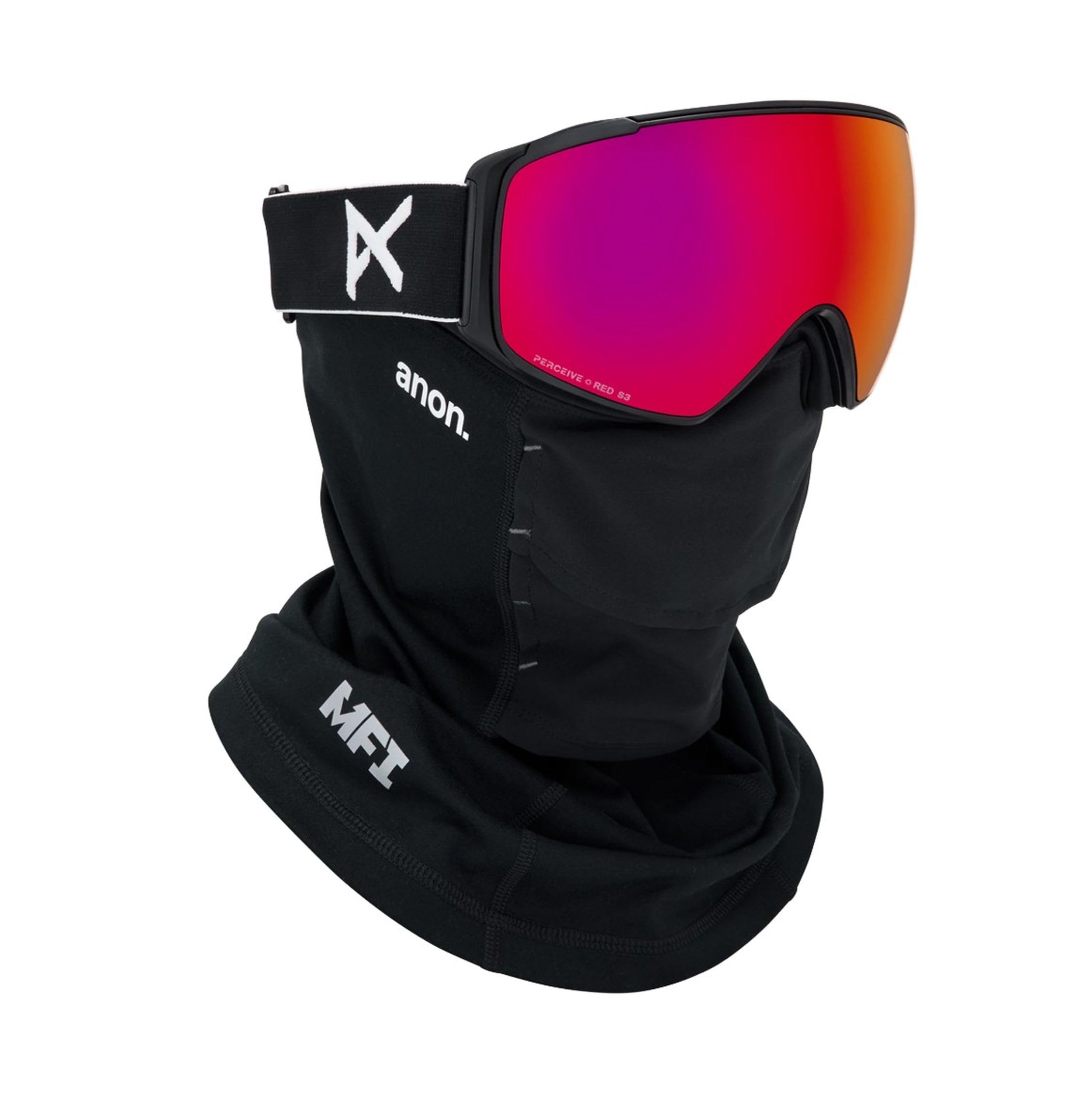 Anon M4S Toric Snow Goggles + Bonus Lens + MFI® Face Mask + Case - Low Bridge Fit (Frame: Black, Lens: Perceive Sunny Red, Spare Lens: Perceive Cloudy
