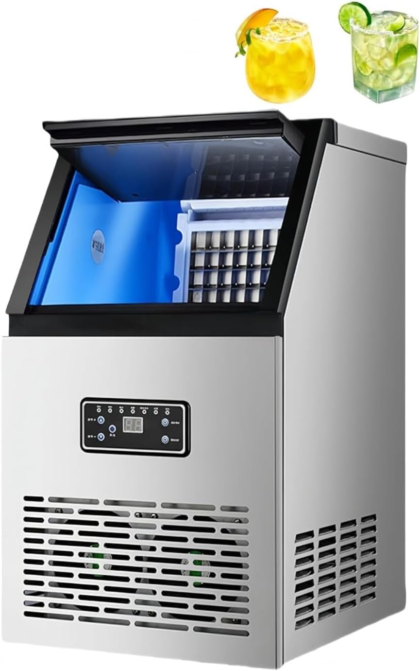 Small Automatic Ice Maker, Commercial Use, Quiet Ice Maker, Large Capacity Stainless Steel, Tabletop Type, Separate Ice Storage Container, Pipeless Design, Large Square Type, Home Bar