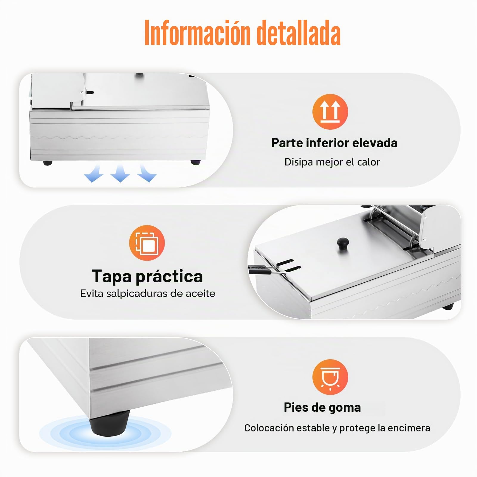 MINRS Freidora de aceite de 6 L con cesta y tapa, freidora de acero inoxidable, freidora de zonas frías, fácil limpieza temperatura regulable 60-200 ℃ 2500 W freidoras comerciales para uso en