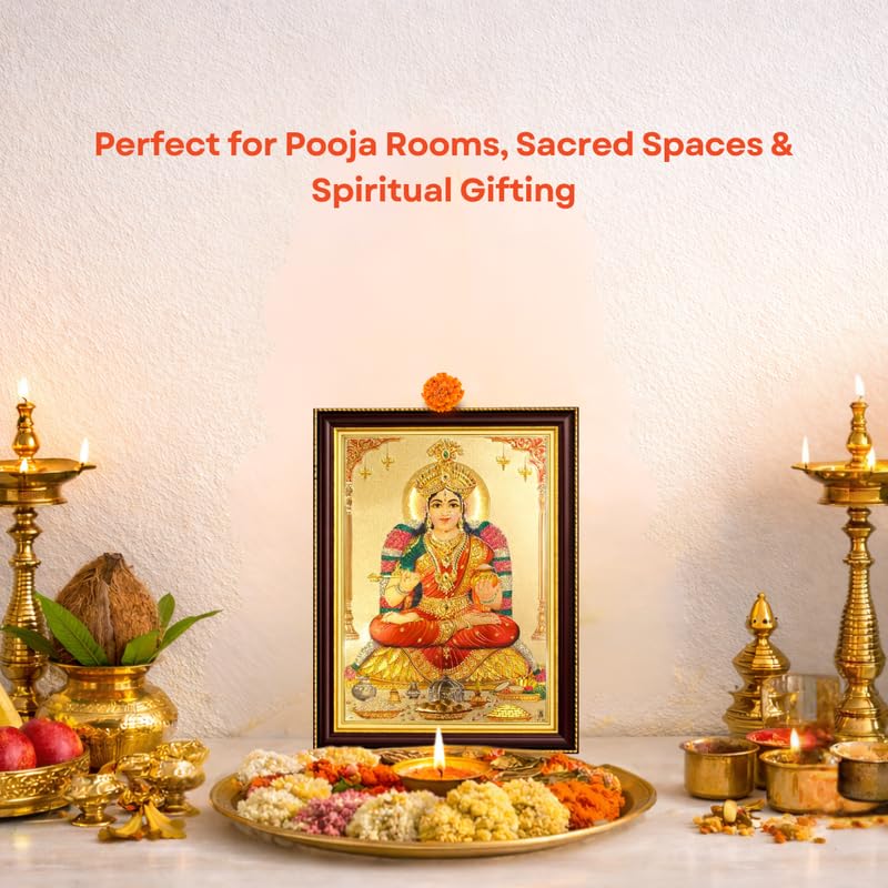 Image of Paramporul Gallery Annapurni Devi Gold Foil Photo Frame for Pooja Room, Hindu God Wall Decor, Ready to Hang, 10x14 Inch