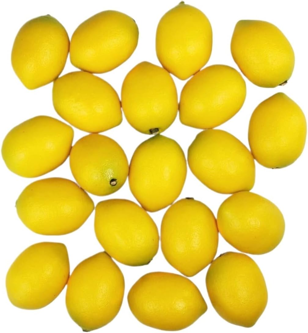 Plastic Fruits for Decoration 20 Pieces Fake Lemon Decorations, Artificial Fruit, Yellow, Decorative Lifelike Simulation Fruits