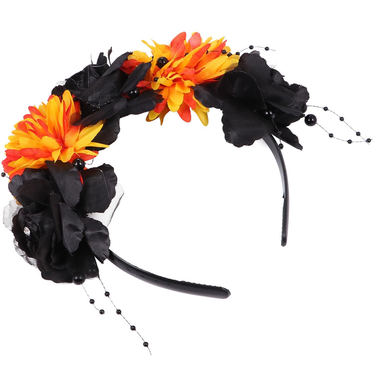 Hairband for Women Halloween Elegant and Eye-catching Floral Hair Hoop with Simulated Orange Flowers and Spider Design, Decorative Silk Fabric Headband for Costume Party
