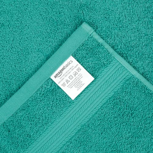 Image of Amazon Basics Fade-Resistant 100% Cotton Hand Towels for Bathroom, Soft Absorbent, 26 x 16 inches, Teal, 6-Pack