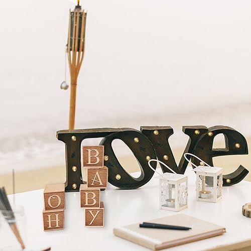 Miniatura 5 de Bloques de construcción pequeños de madera de 1.6 pulgadas, decoración de mesa de baby shower, letrero de OH BABY para telón de fondo, accesorios de