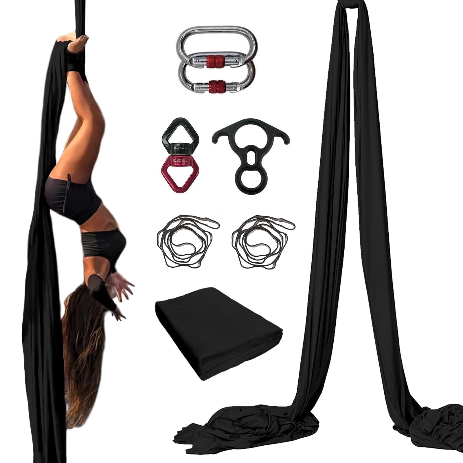 Aerial Silk Hammock Kit for Yoga and Fitness, Complete Accessories for Suspended Acrobatic Flying and Dance, Durable Cloth for Indoor and Outdoor Use