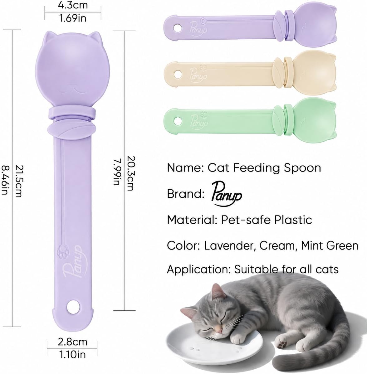 3 Pack Cat Treat Dispenser Spoon - Squeeze Cat Strip Feeder for Lickable Treats and Puree, Ergonomic Cat Treat Squeeze Spoon for Liquid Snacks & Wet Food, Mess-Free Pet Feeding Tool (Cat Round Style) image 2