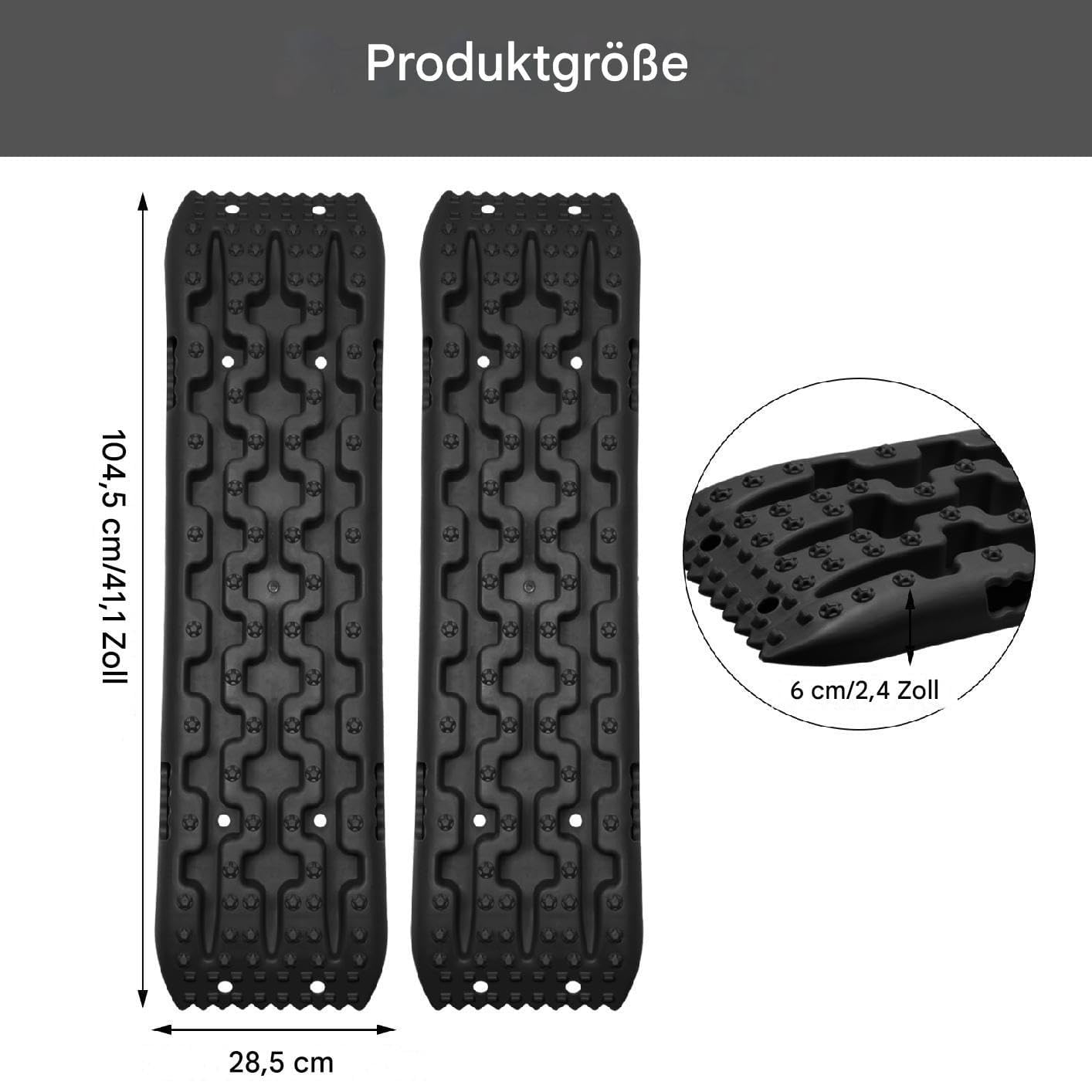 Sandbleche Offroad 2 Stück - 10-Tonnen-Nylon-Traktionsmatten Für Schnee & Schlamm | Anfahrhilfe | Tiefe Rillen & Antirutsch-Piksel | Kompatibel Mit, LKW & Geländewagen | Schwarz