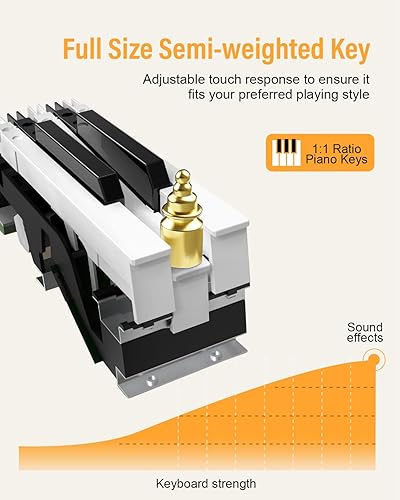 Miniatura 3 de KONIX Teclado de piano plegable, 88 teclas de tamaño completo semi ponderado, piano eléctrico portátil Bluetooth con soporte para partituras, pedal