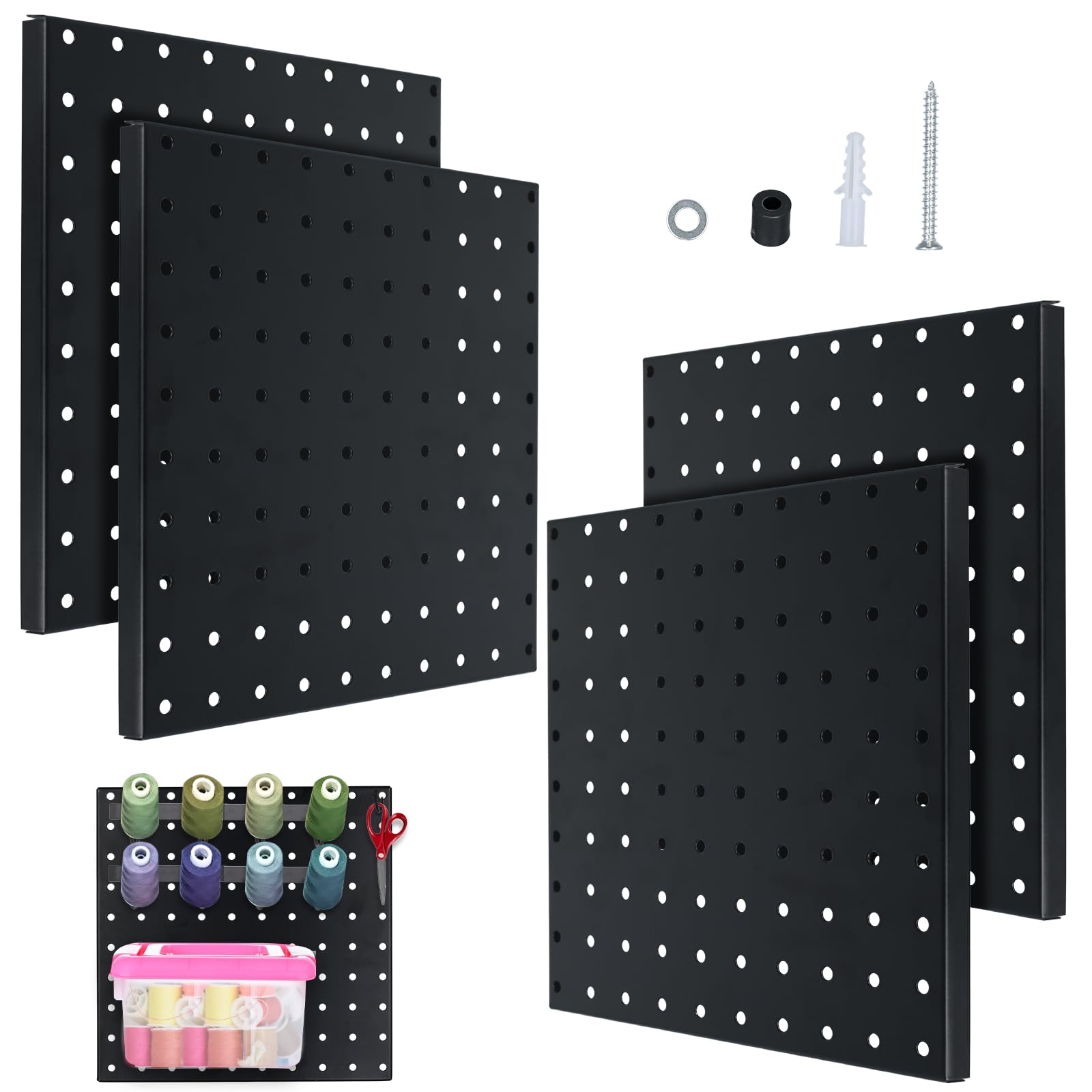 Tableau Perforé Métallique Avec 12 Crochets - Organisateur Mural Pour Bijoux, Outils, Décoration (noir, 33x43 Cm)