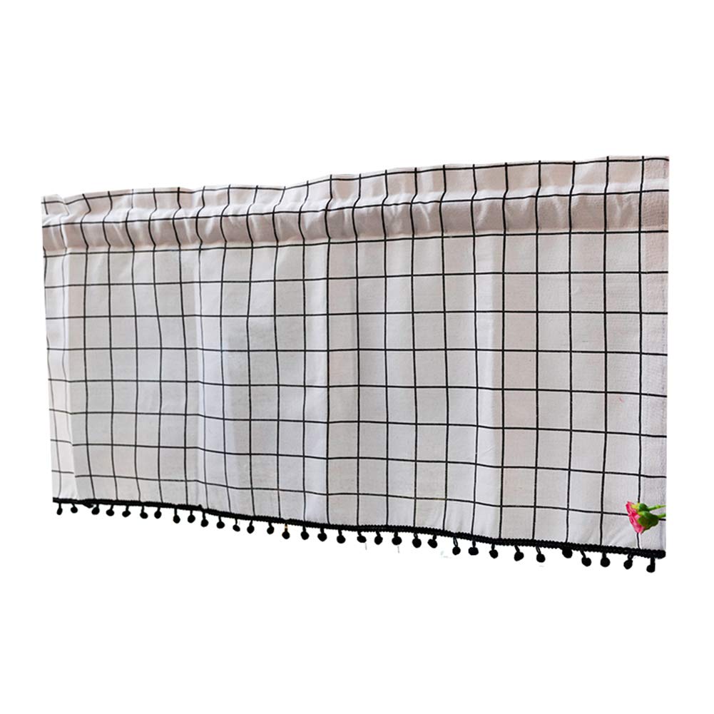 CRYSEU Short Curtains, Black White Checkered Window Curtain Valance, Nordic Kitchen Short Curtains, Cotton Blended Rod Pocket Half Curtain(W140*H70CM(W55*H28inch))