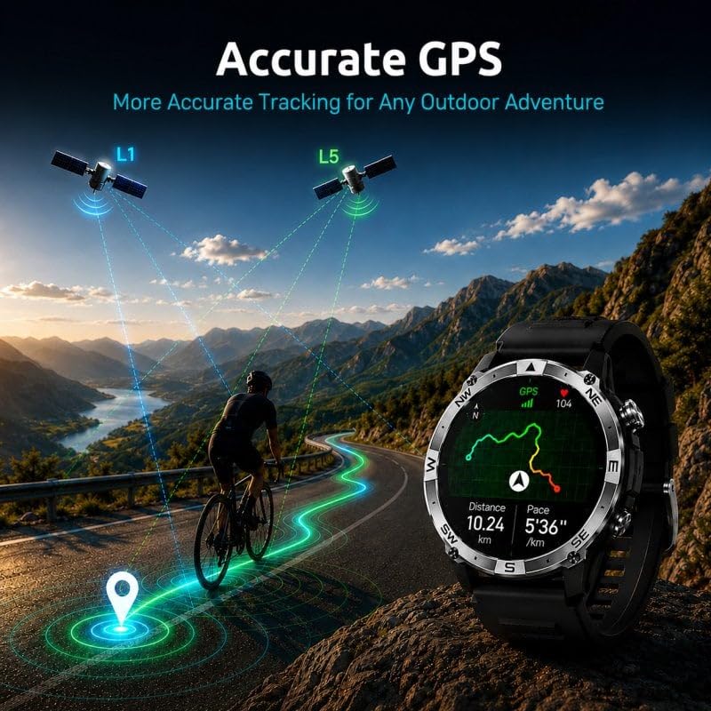 Nilait Watch Cometta One Smartwatch Outdoor GPS para Senderismo, Trail Running y Trekking, Pantalla AMOLED 1.43", GPS Dual Band L1+L5, Brújula, Altímetro, Barómetro, IP68, 3ATM, Negro