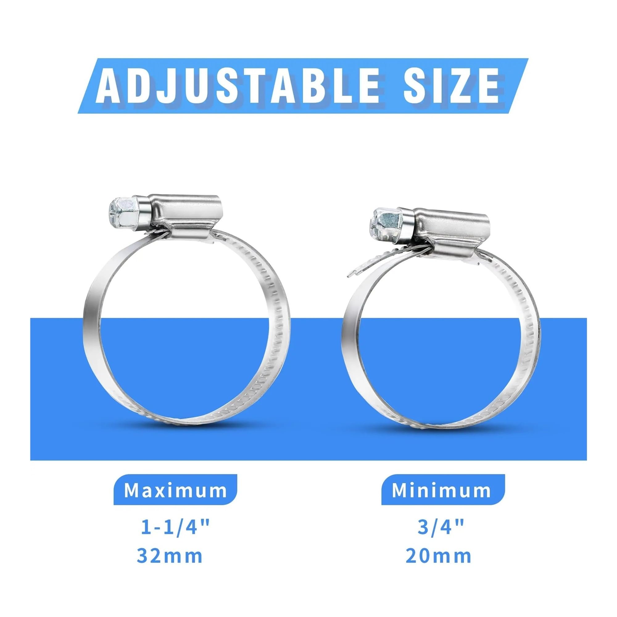 Abrazaderas de manguera de acero inoxidable 304, 8-70mm, engranaje helicoidal ajustable, Mini abrazadera de tubo de Metal, línea de combustible, tubo resistente(12pcs 32-50mm)
