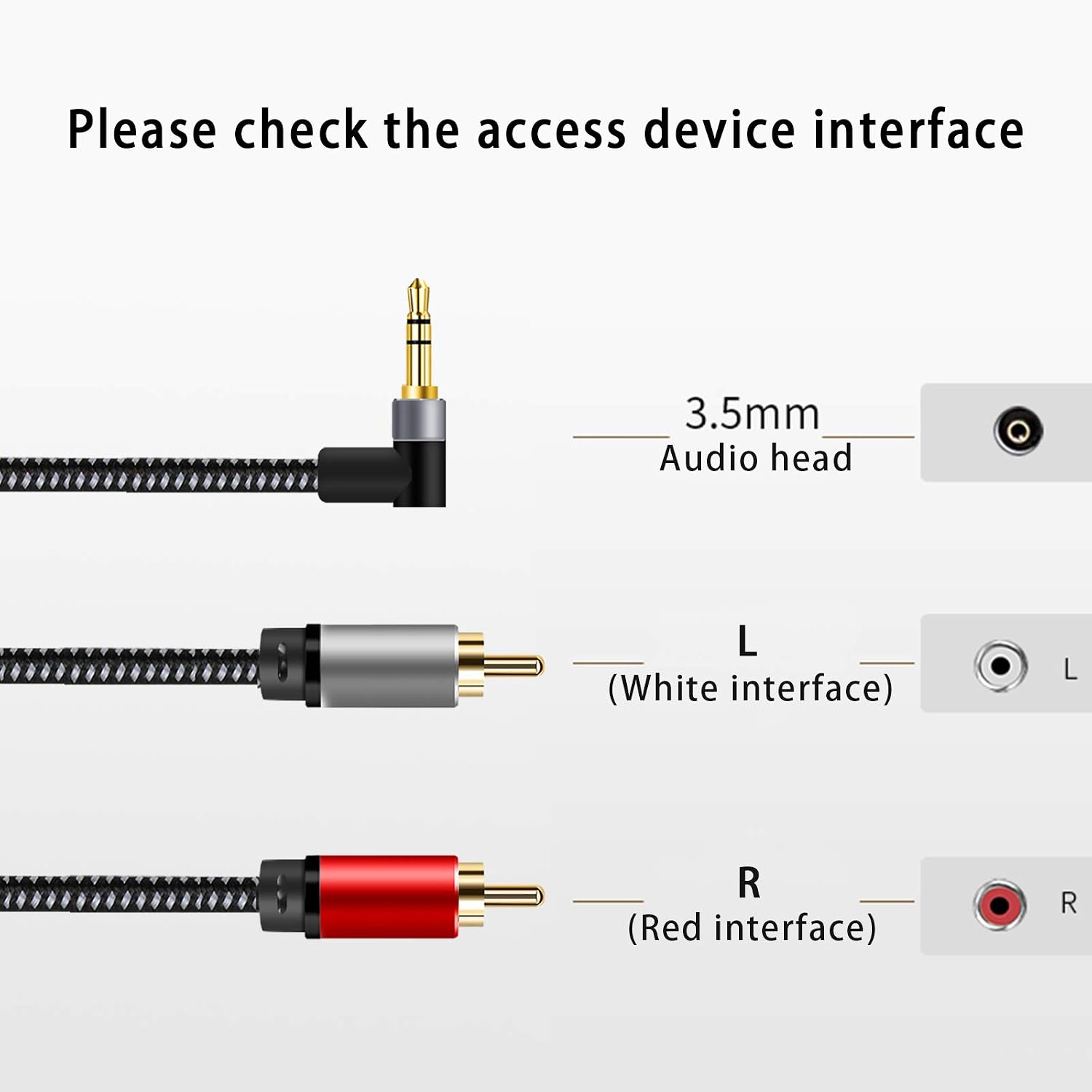 3.5mm Aux Cables, 90° RCA Audio Cable, 3.5mm to 2-Male RCA Stereo Splitter Cable 1/8" Right Angle TRS to RCA Straight Plug Audio Auxiliary Cord,Hi-Fi Sound, Nylon Braided (6.5ft/2m)