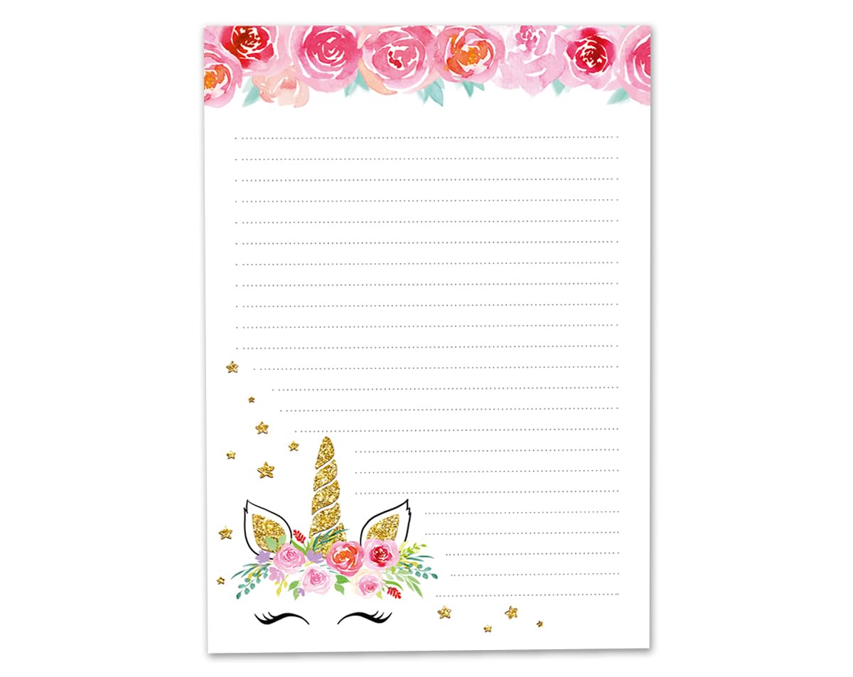 Minkocards Writing Paper Set Letter Pad with Envelope for Girls Children Unicorn Animals Children's Motif Letter Paper Pad Lined (A5 Pad with 25 Sheets + 15 Envelopes) - Image 2