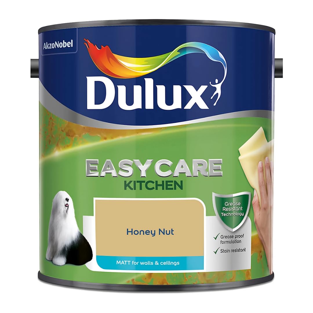Honey Nut Dulux Easycare Kitchen Matt Emulsion Paint 2.5L – Grease & Stain Resistant, Washable Matt Finish, Durable Interior Paint for Kitchen Walls & Ceilings
