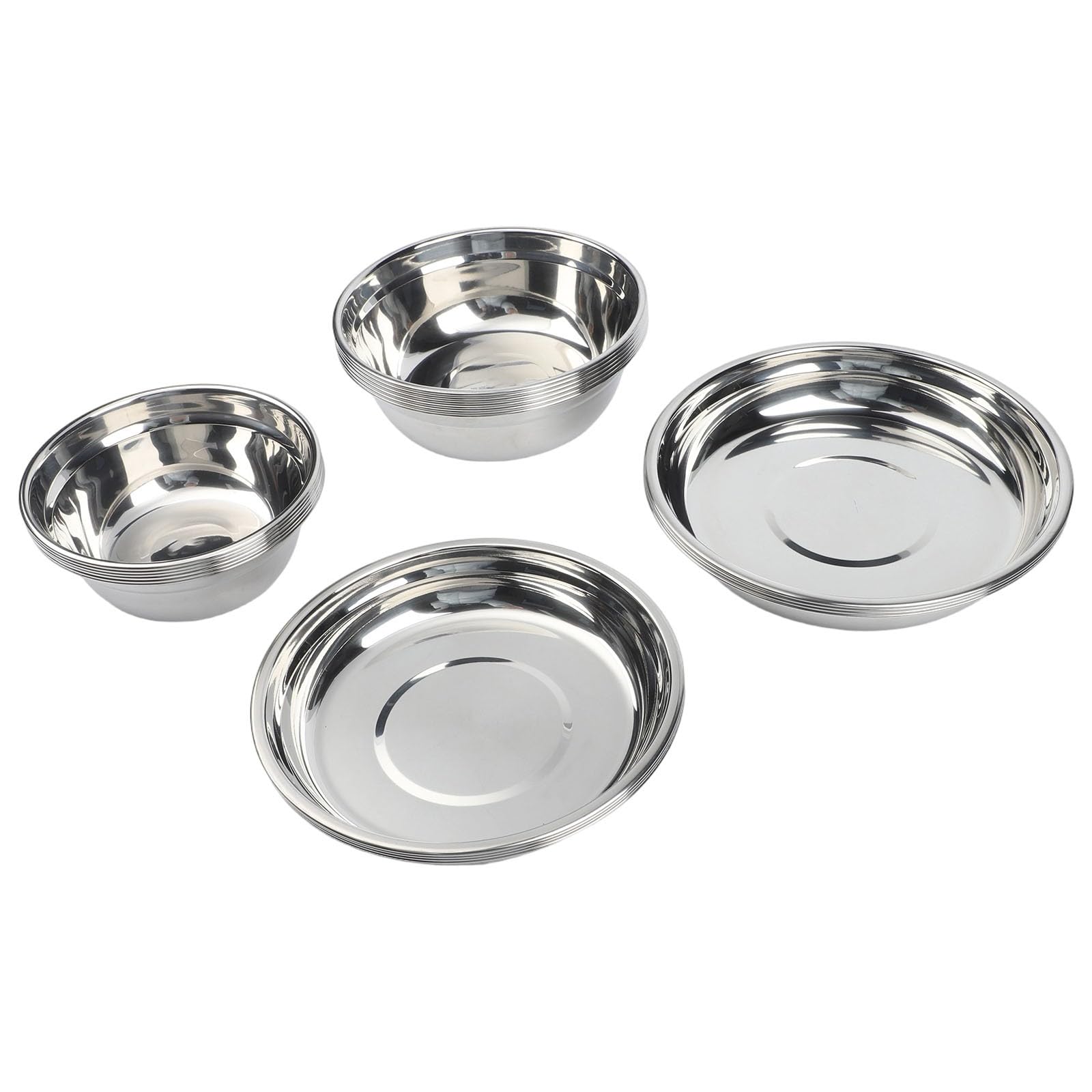 20 Stück Edelstahl Camping Teller Set, 304 SUS Leichte Schüsseln und Geschirr für Outdoor Picknick BBQ Tragbares Stapelbares Besteck Kit mit Aufbewahrungstasche