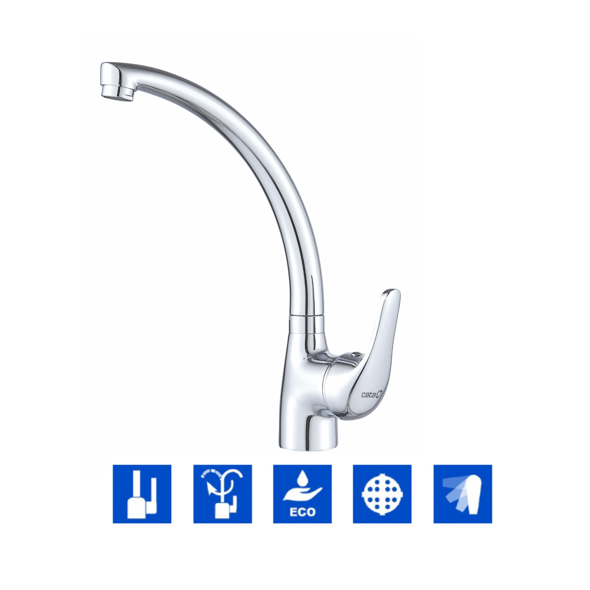 CATA Grifo De Cocina CBA CROMO/E Monomando Caño Alto Giratorio 360º Acero Inoxidable Aireador Anticalcáreo Cartucho Cerámico Apertura En Frío Reductor Caudal 5L Conexión Flexible Acabado Inox