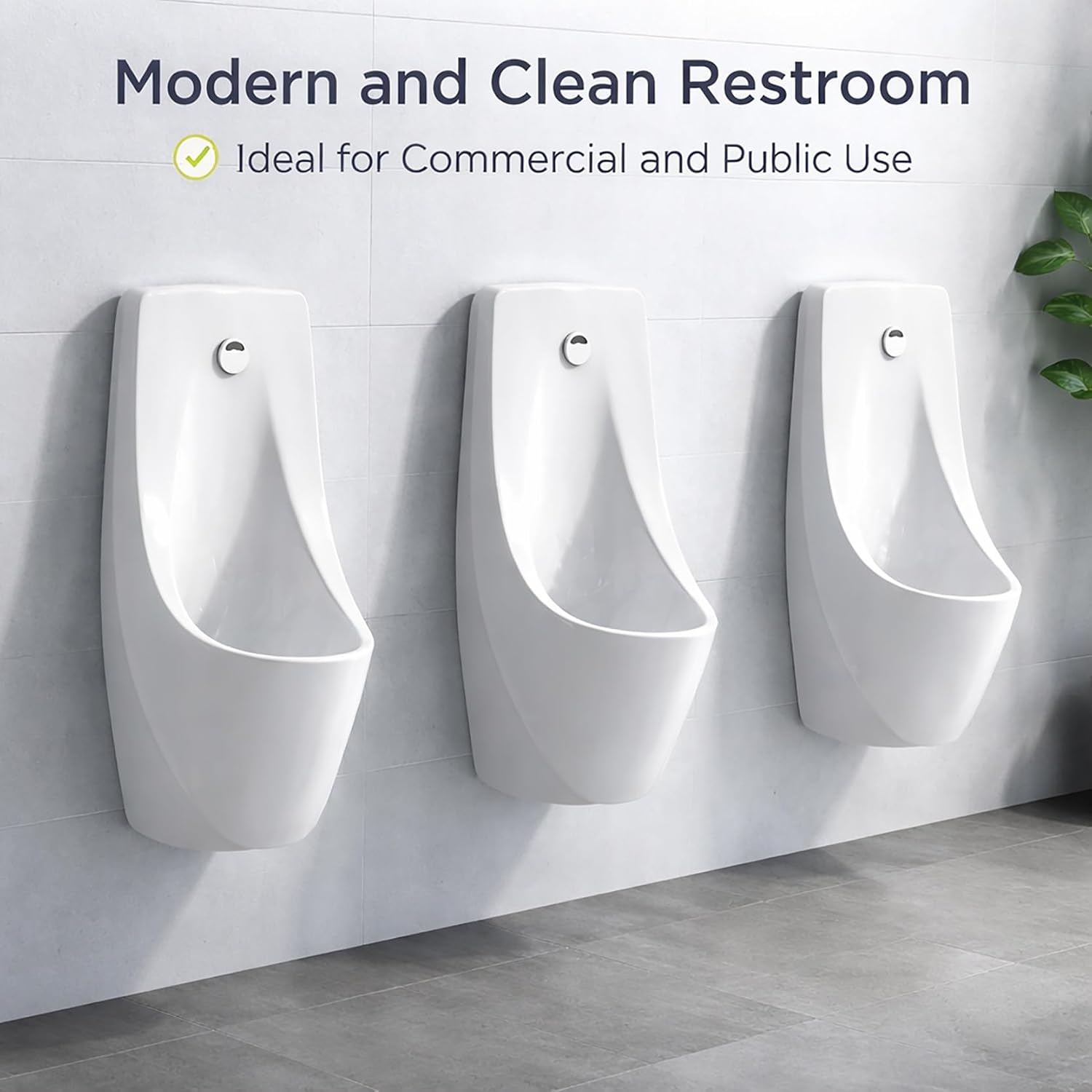 Wall Mounted Ceramic Urinal for Men Bathroom, Automatic Sensor Flush Urinals with Spill Proof Design, Full Wall Fit Easy Clean Mens Commercial Urinal for Home, Office, Hotel