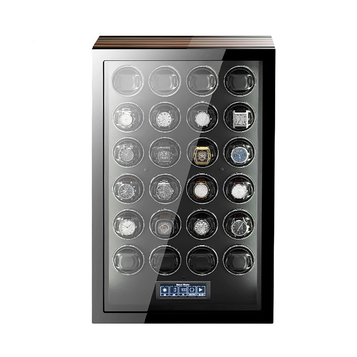 MYUYEE Watch Winders For Automatic Watches Ultra Quiet Motor With Led Lights Automatic Wristwatch Winder With 5 Rotation Modes Push Button Lock To Unlock, Lcd Display (24+0)