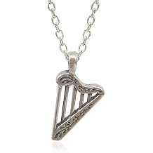 Celtic Harp Charm Necklace for Women, Sterling Silver Dainty Handmade Necklace, Musical Instrument Gaelic Irish Pendant, Everyday Minimal Layering Jewelry, 18"