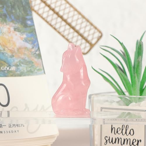 Miniatura 4 de Artistone Estatua de lobo de cristal de 2 pulgadas, de cuarzo rosa, curativa, reiki, escultura de animal, adorno de escultura de animales de