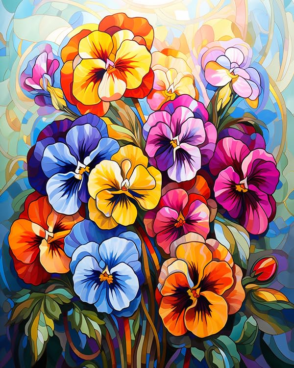 Paint by Number Kits Colorful Pansy Flower Art DIY Digital Canvas Oil Painting Art Decor for Adults Beginner,40x50cm Frameless