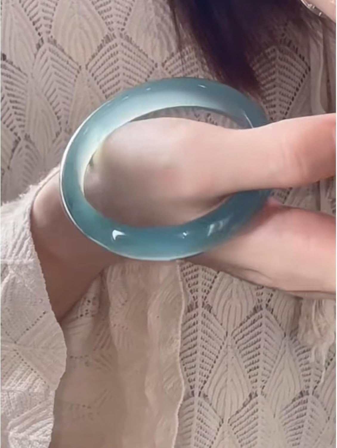 Bangle Bracelets for Women Blue Green White Chalcedony Round Bracelets Natural Gemstone Lucky Accessory Gift with Her Mom