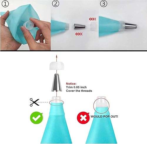 Miniatura 4 de Juego de tubos y puntas, juego de tuberías para hornear con bolsas y puntas reutilizables, convertidores estándar, anillos de silicona, suministros