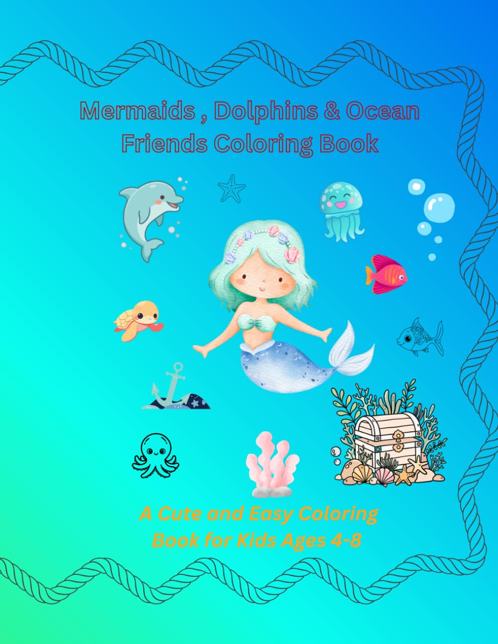 Mermaids , Dolphins & Ocean Friends Coloring Book: A Cute and Easy Coloring Book for Kids Ages 4-8