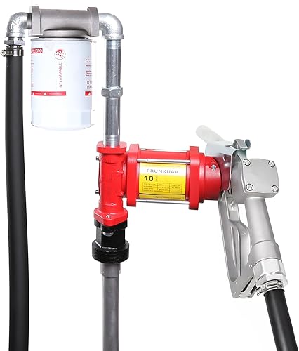 Bomba de transferencia de combustible de 10GPM 12V con boquilla manual, filtro de partículas, hierro fundido resistente para gasolina, diésel,