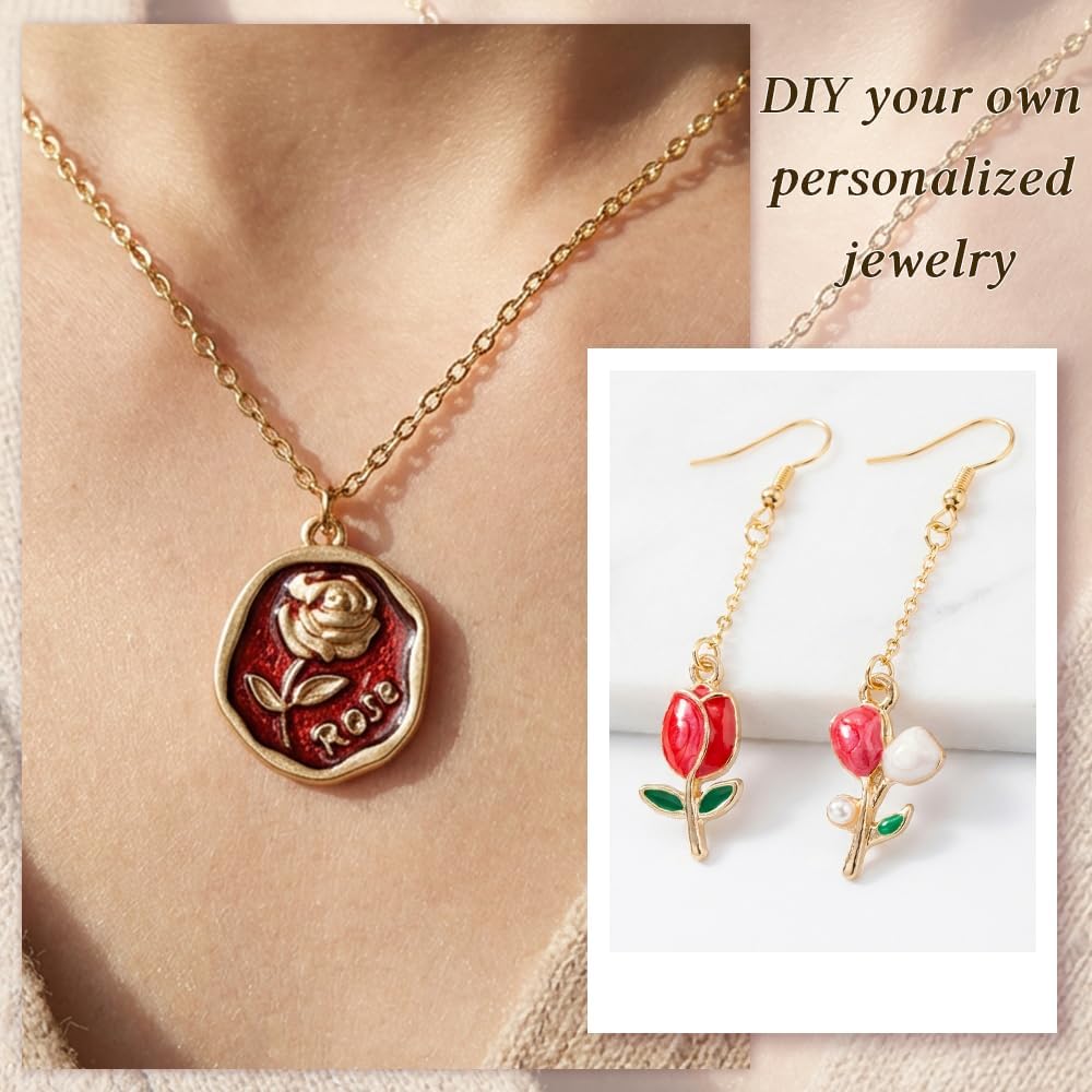 20Pcs Valentine's Day Charms Gold Enamel RoseJewelry Making Charm for Valentines Love Charms Pendants for DIY Bracelets Necklaces Making Valentine's Day Gifts - Image 2