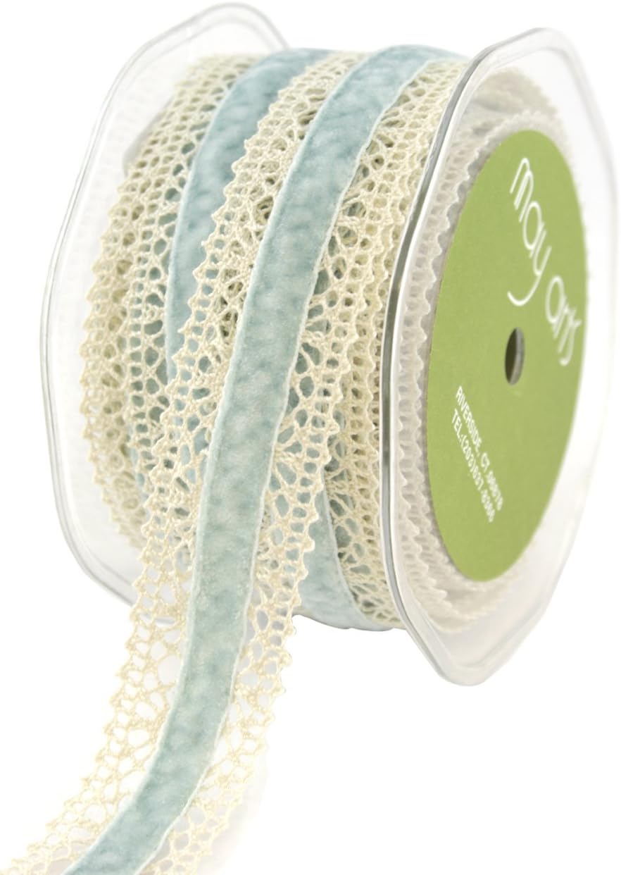 May Arts 1-Inch Wide Ribbon, Brown Crochet with Brown Velvet