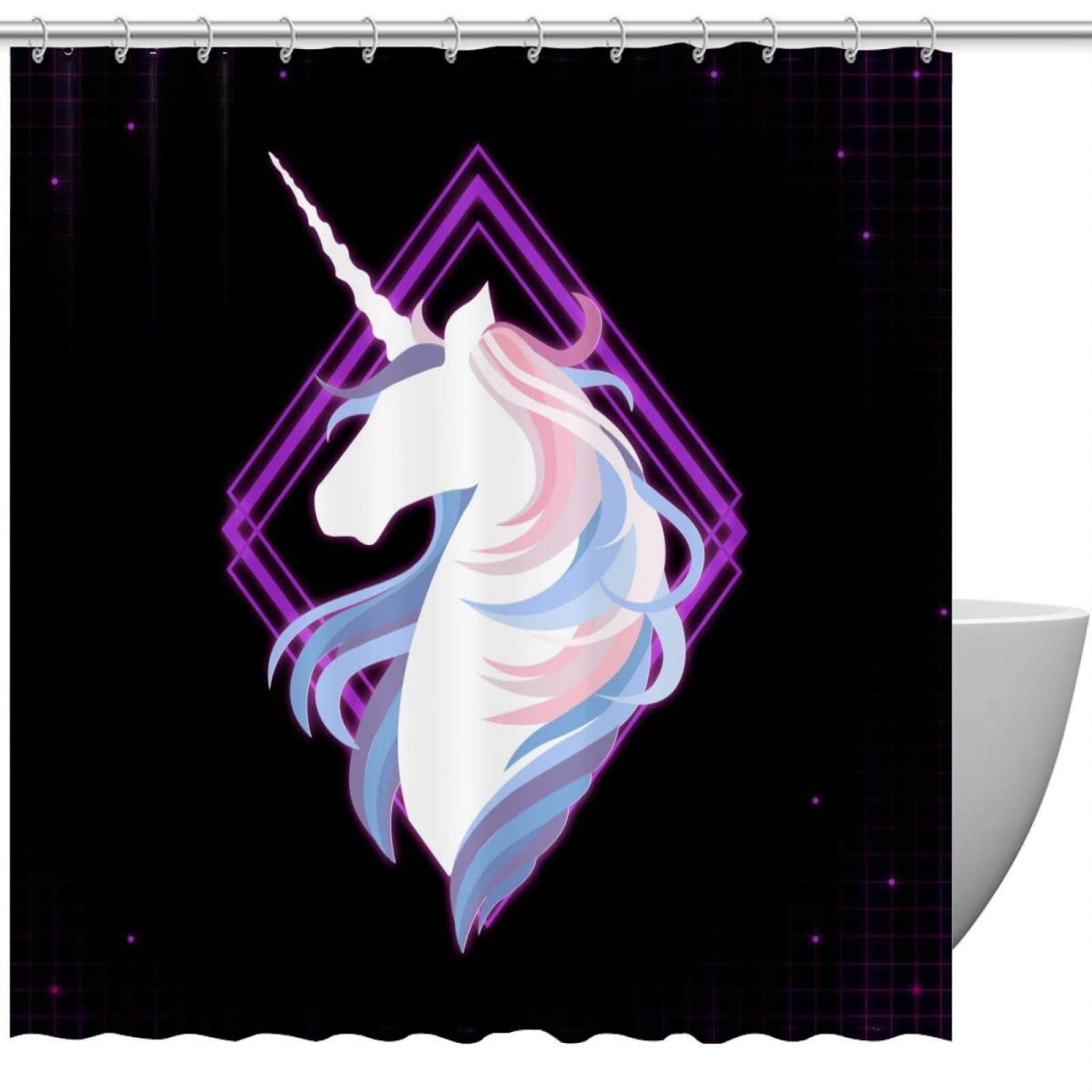 Rideau de douche licorne 168x183cm imperméable pour salle de bain enfant