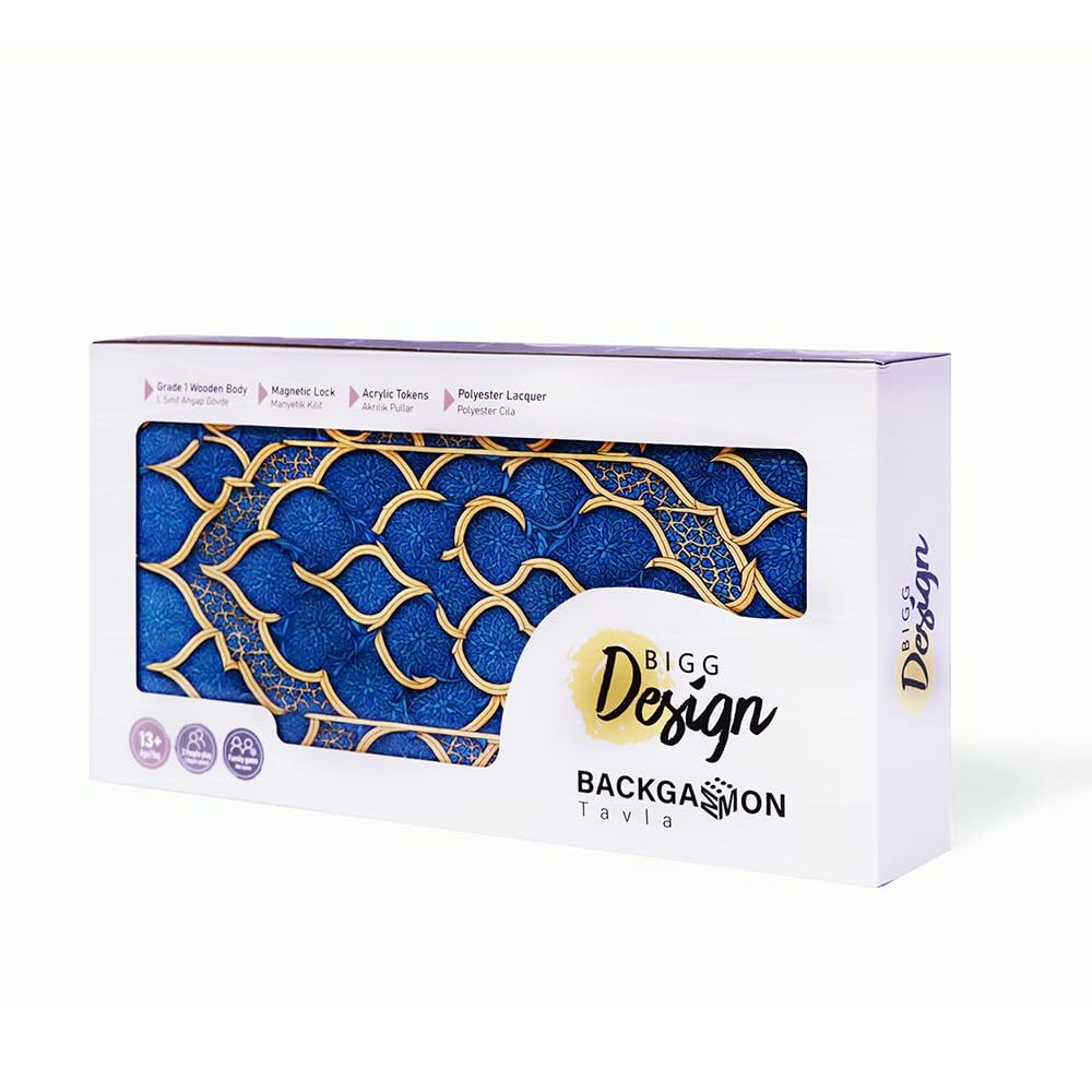 Biggdesign Oriental Backgammon Set aus MDF, Magnetverschluss & Spielsteinen | 16 mm MDF-Korpus, Magnetverschluss, doppellagiger Klarlack, Coex-Cellophan-Spielfläche, Würfel & Spielsteine, Made in Türkiye