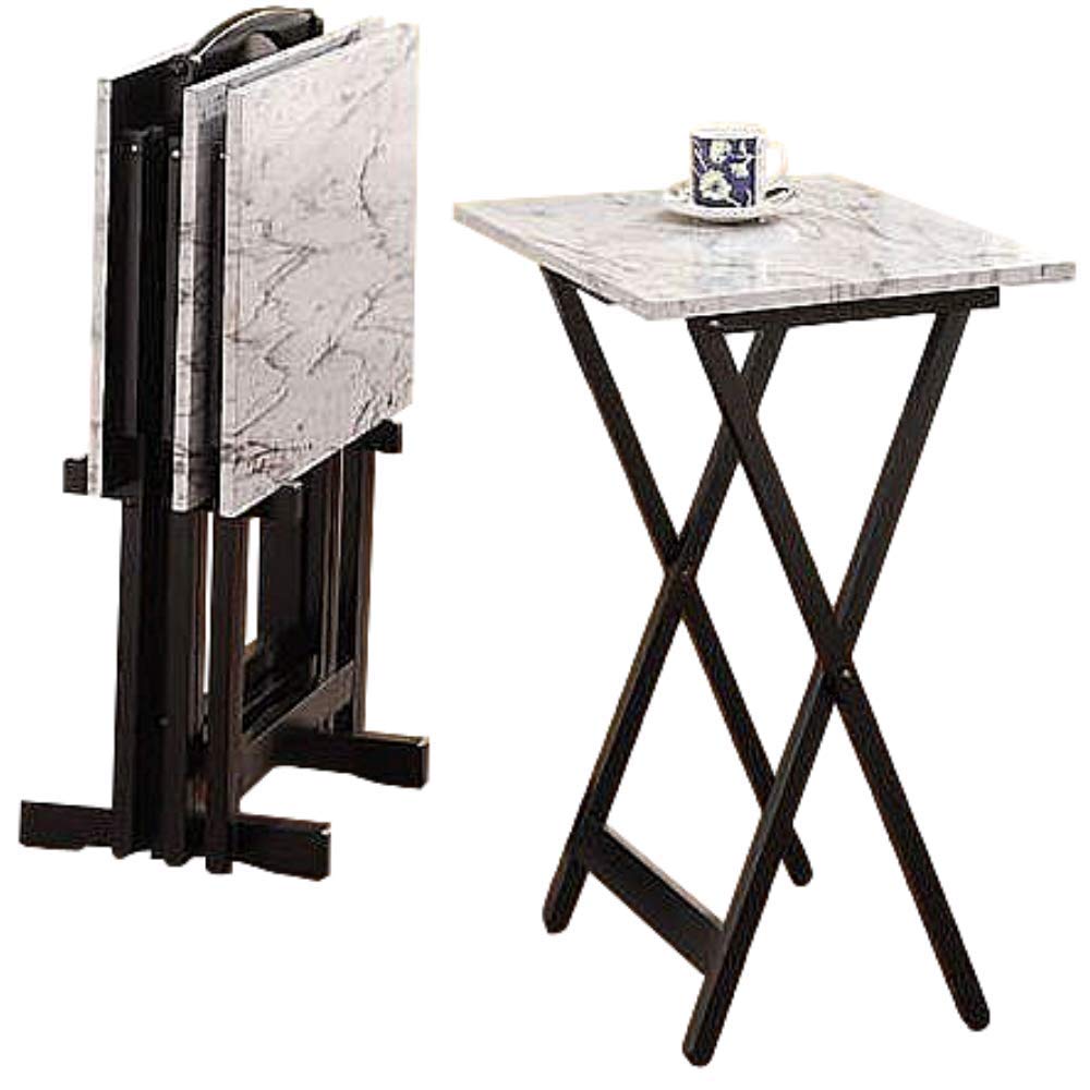 Wood Folding Snack Table Set Of White Marble Look Desertcart - Main Image