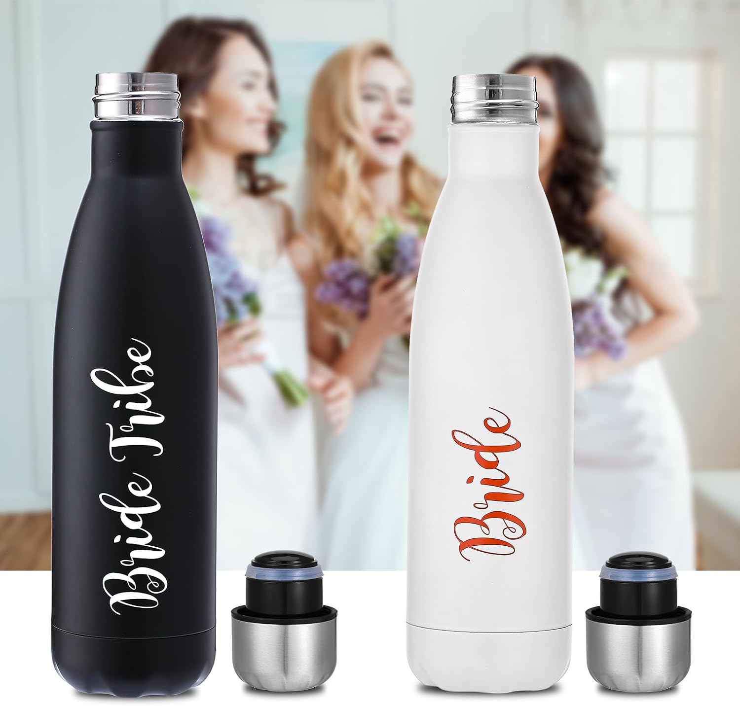 10 Pack Bride to Be Tumbler |17 oz Bride Tribe Stainless Steel Water Bottle Wine Tumblers |Engagement Wedding Gifts Bridesmaids Mugs Bachelorette Party Supplies & Games | Insulated Bottle Black Cups
