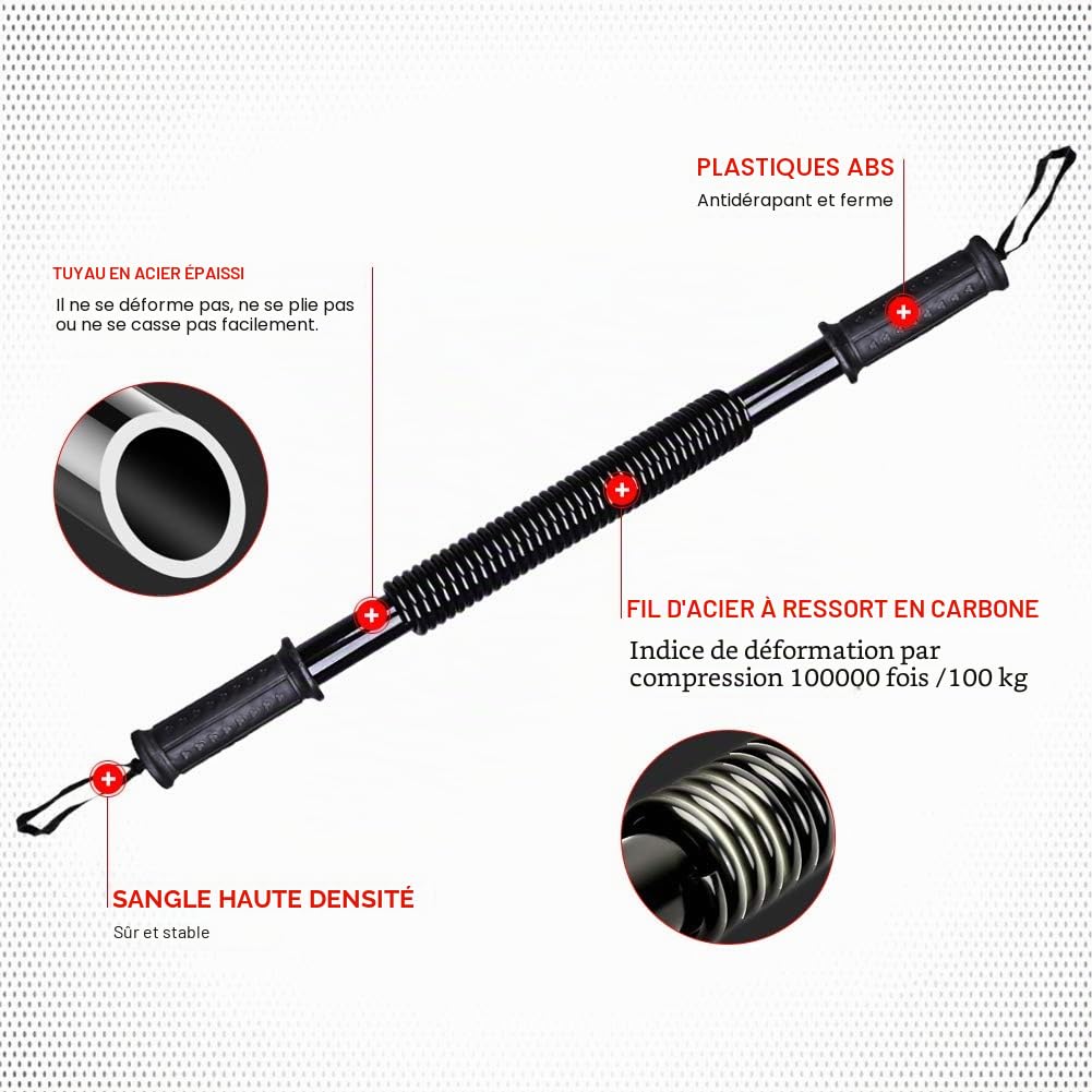 Power Twister Professionnel Barre à Ressort pour la Musculation des pectoraux/épaules, 20 kg, 30 kg, 40 kg, 50 kg, 60 kg, Ressort Musculation, Appareils Bras