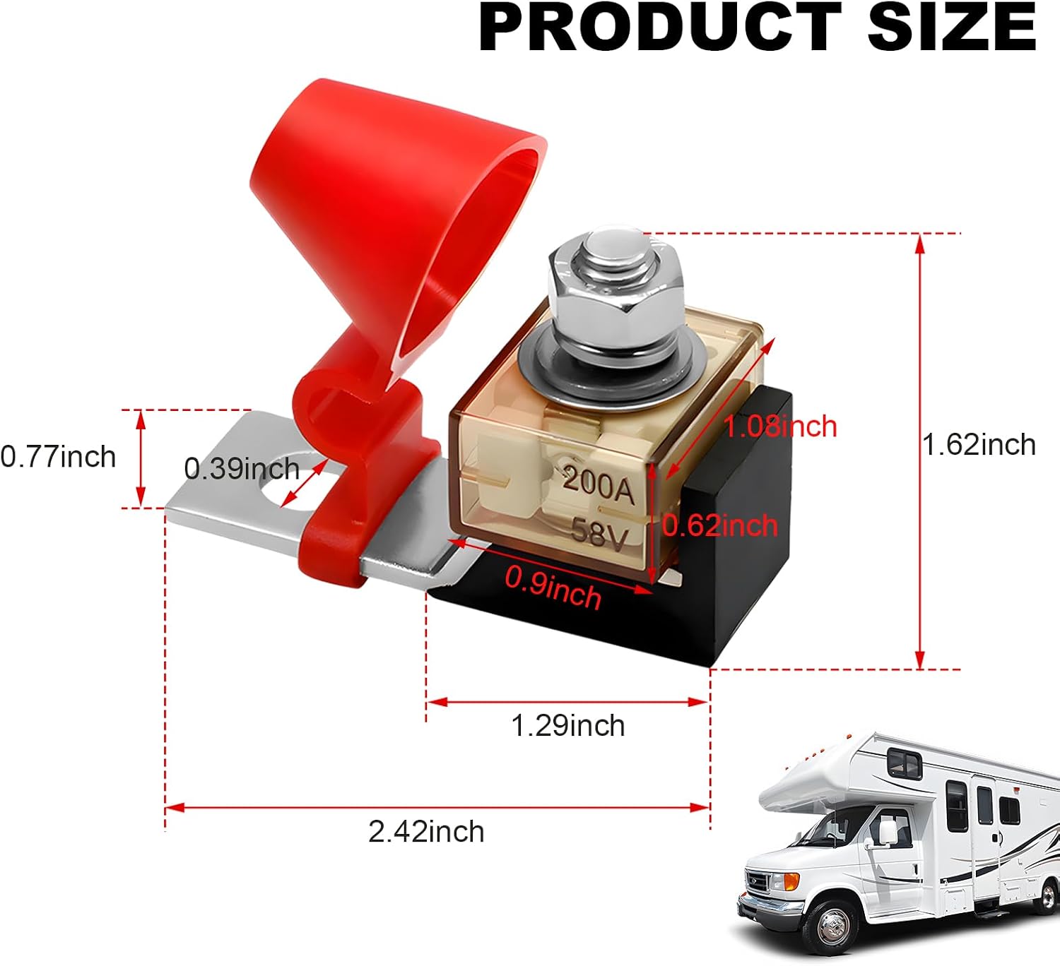 MRBF Terminal Fuse Block Kit, 200A 58V 5/16"(M8) Marine Rated Battery Fuse Holder with Cover, Waterproof High Current Terminal Mount Fuse Block for Sedans RVs Cruise Ships