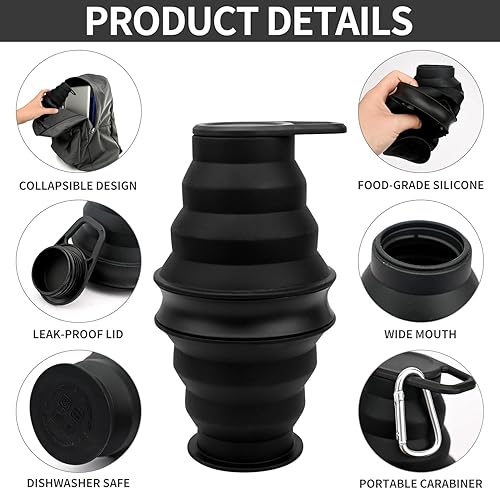 Miniatura 2 de 2 botellas de agua plegables, botellas de agua plegables de silicona de 17 onzas, a prueba de fugas, botellas de agua de viaje sin BPA con