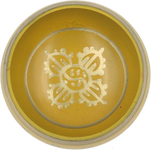 Miniatura 10 de DharmaObjects Mediano  Juego de cuencos tibetanos de 8 símbolos de la suerte  con mazo, cojín de brocado y bolsa de transporte  para meditación,