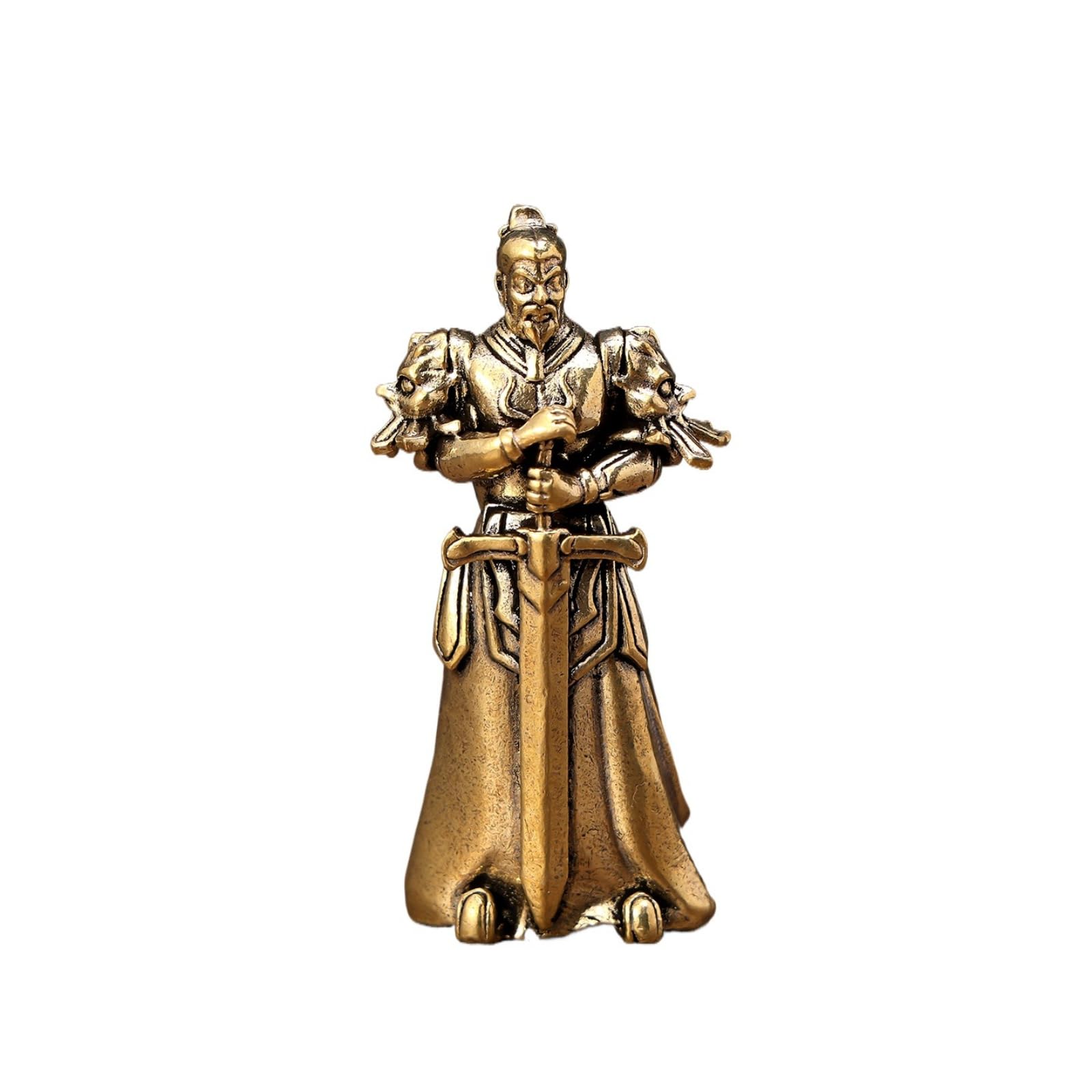 AOTTSD Miniature Terracotta Army General Statue, Brass 7cm Qin Dynasty Warrior Sculpture, Emperor Qin Shi Huang Collectible Figurine, Desk Decor for Home Office