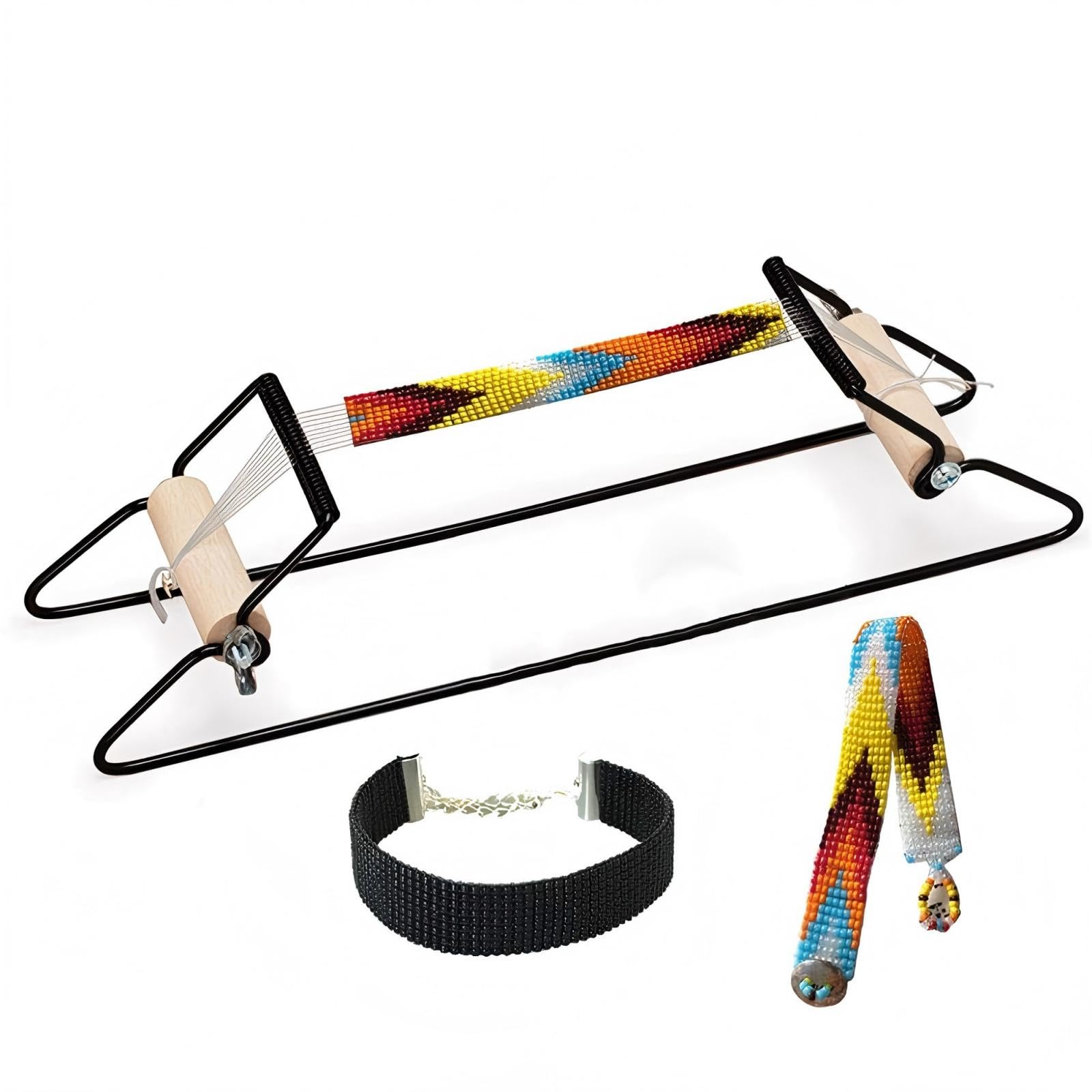 Risegun Telaio di perline, perline Loom cornice per tessitura, telaio di perle in acciaio inox, per maglieria fai da te, gioielli fatti a mano, bracciali collane (nero)