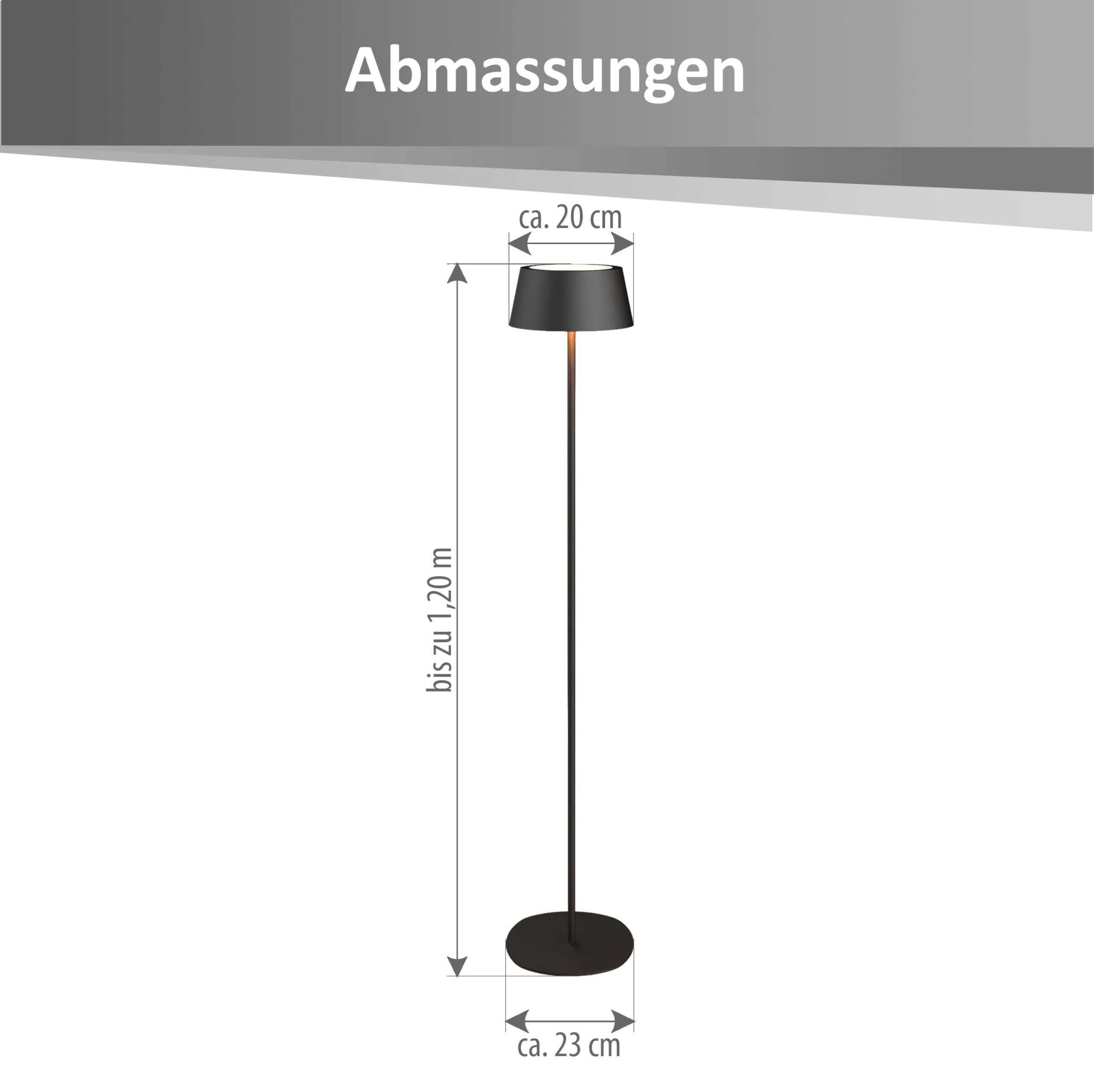 Northpoint Akku LED Stehleuchte dimmbar kabellos höhenverstellbar 120cm warmweiß Stehlampe Metall Schwarz