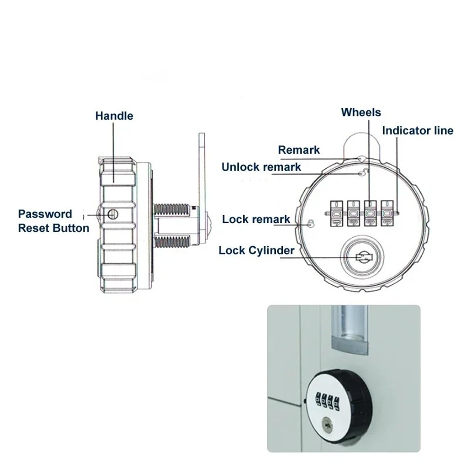 Cerradura de leva for gabinete de 4 dígitos sin llave for cajón, puerta, taquilla de gimnasio con reinicio de llave MS513 H, 1 unidad(L 26mm 1PCS)