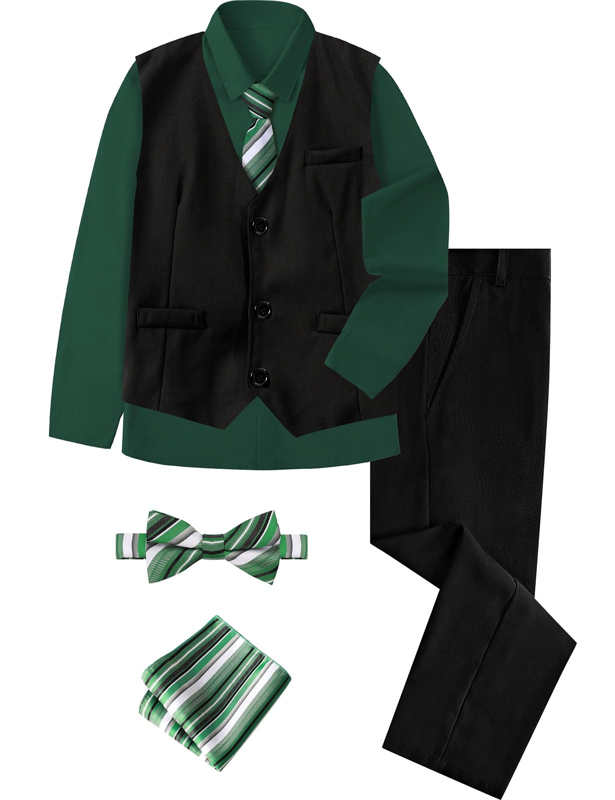 A&J DESIGN Boys 6-Piece Formal Suit Vest and Pant Set with Dress Shirts, Vest, Pants, Tie, Bowtie and Pocket Square