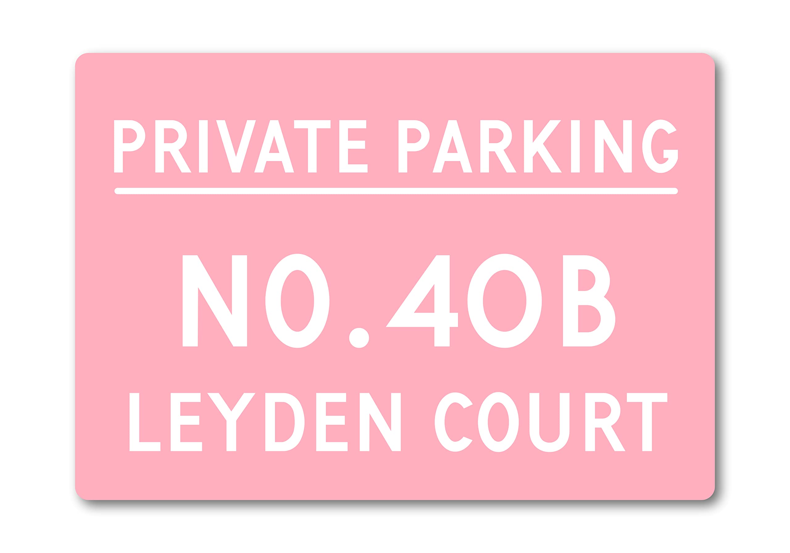 Personalised Metal Private Parking Sign. Perfect for Driveways, Garages, Keeping Disabled Access Clear Custom House Number and Street Name (A5 (197mm x 141mm), Pink)