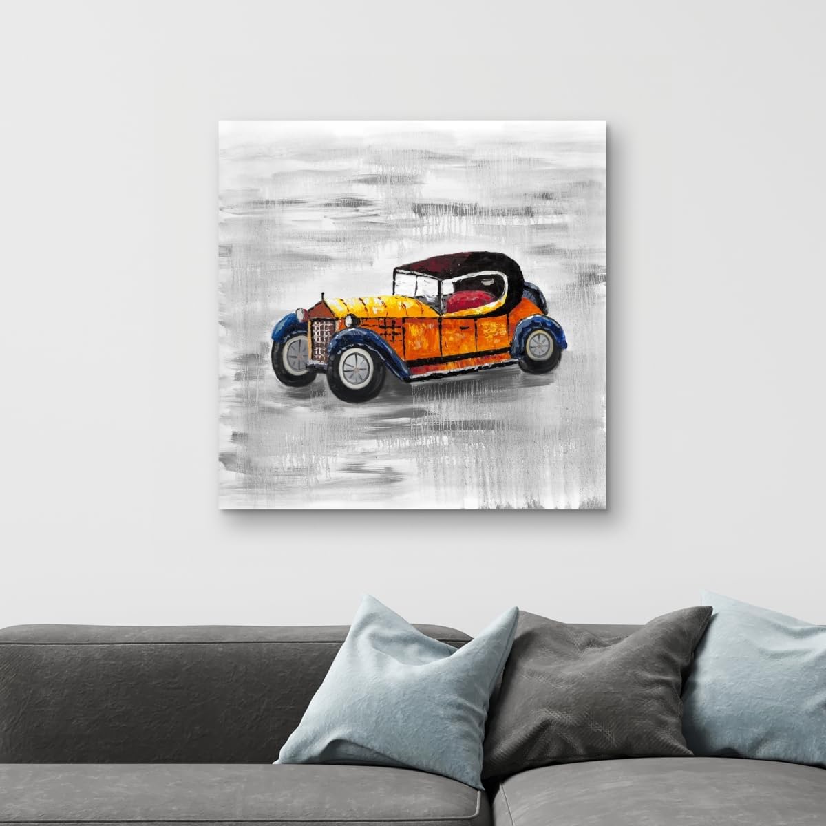 Begin Home Decor C1RC3232F2YFL0 32 x 32 in. Yellow Vintage Car Toy - Orange Canvas Home Decor Art