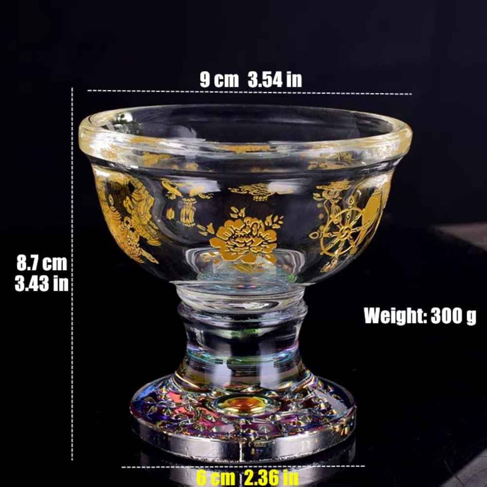 9cm Transparent Buddhist Bowl Glass Holy Water Cup Goblet Tibetan Buddhism Altars