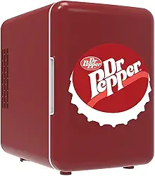 CURTIS MIS153DRP Dr. Pepper Retro Mini Refrigerador Portátil Portátil Compacto, Capacidade de 4 litros, 6 latas, Maquiagem, Película, Sem Freon e Ecológico, Marrom